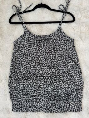 Black & white floral tie strap top, size M.